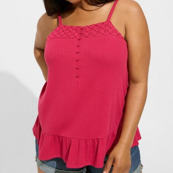 ❤️NWT VINTAGE TORRID CAMI - HOT PINK EYELET SWING TANK - BUTTON DETAIL FLOWY - Picture 10 of 13